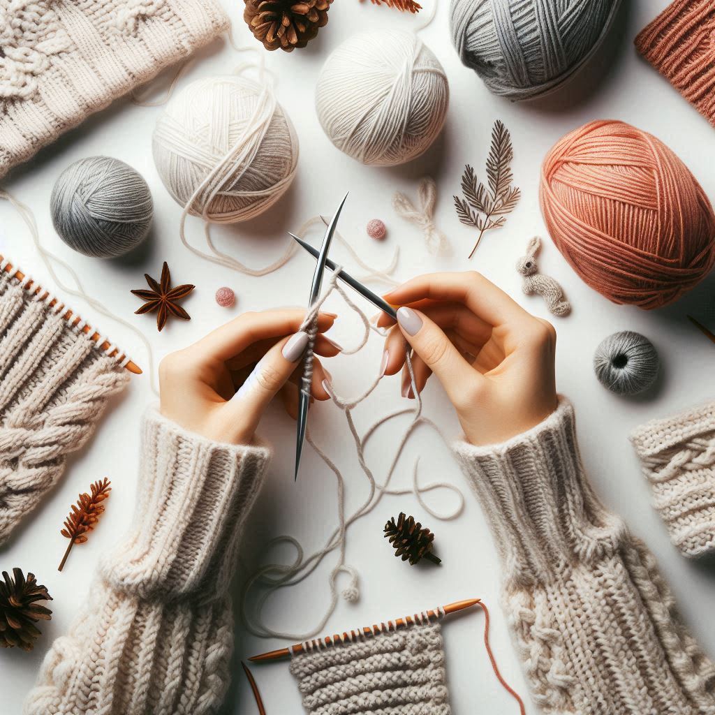 Picture of a pair of hands casting on for knitting.