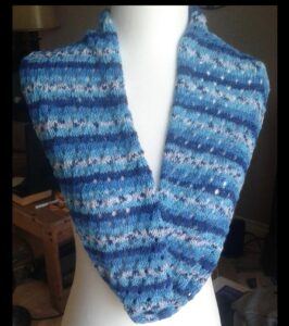 Picture of August Cowl.  Beautiful shades of blue.